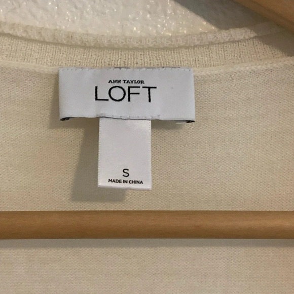 Ann Taylor Loft Open Front Short Sleeve Cardigan- Small Off White | Wool Blend - Picture 2 of 4